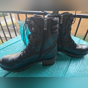 Wanted Black Laceup Combat Boots w Zipper, Sz 9